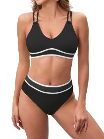 Swimsuit Women's Split Bikini Swimwear (Option: Black-S)